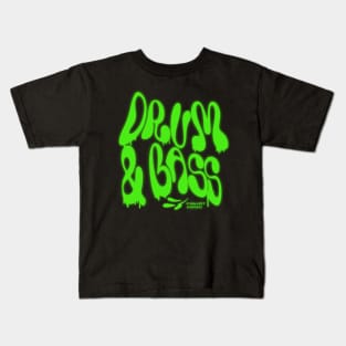 DRUM AND BASS  - Liquid Y2K Font (Lime Green) Kids T-Shirt